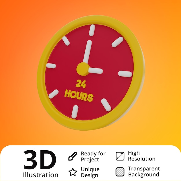 PSD 24 hours 3d illustration