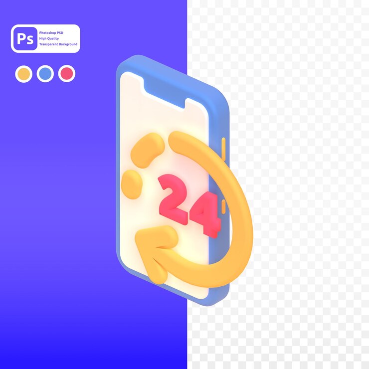 PSD 그래픽 자산 웹 프레젠테이션 또는 기타를 위한 3d 렌더링의 24시간
