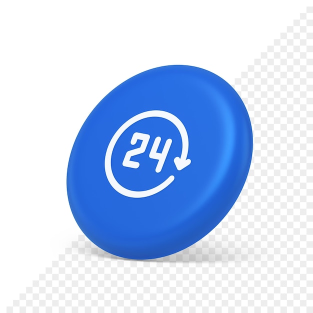 24시간 원형 화살표 버튼 항상 사용 가능한 지원 서비스 3d 아이소메트릭 현실적인 아이콘