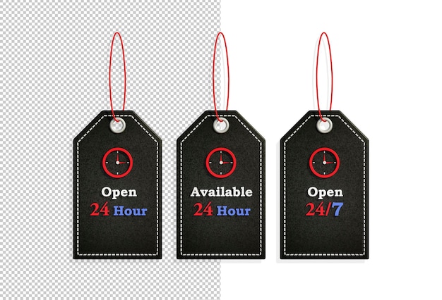 24 hours open ,24 7 open labels, available 24 hour badge.all day open shop text info 3d rendering