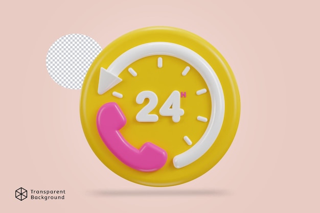 24 hours watch with customer support service 3d vector icon