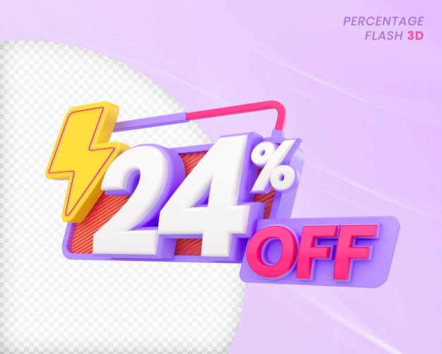 24 Percent off with flash element 3D Render Premium PSD