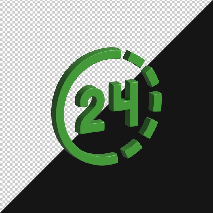 PSD 24hour service symbol in 3d roundtheclock availability