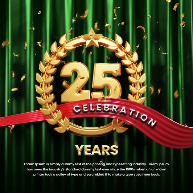 25 anniversary celebration background with ribbon and confetti or anniversary celebration post