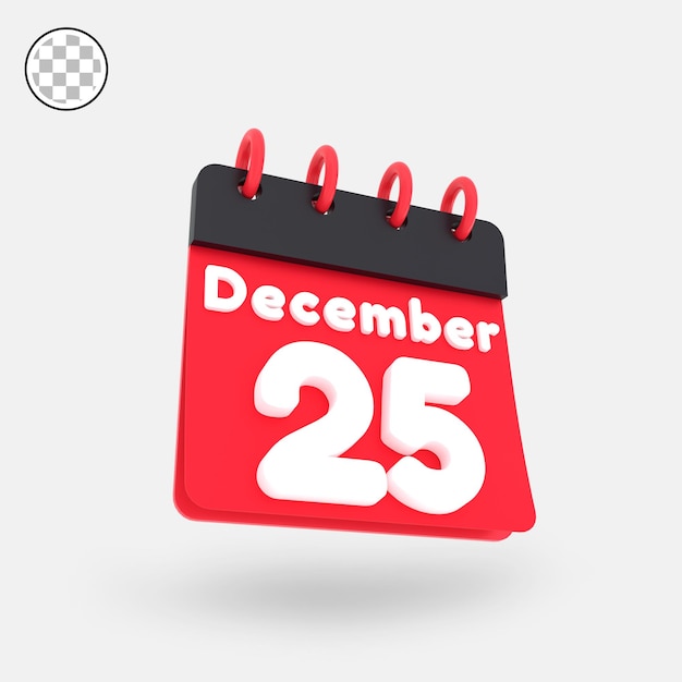 25 december calendar 3d render side view