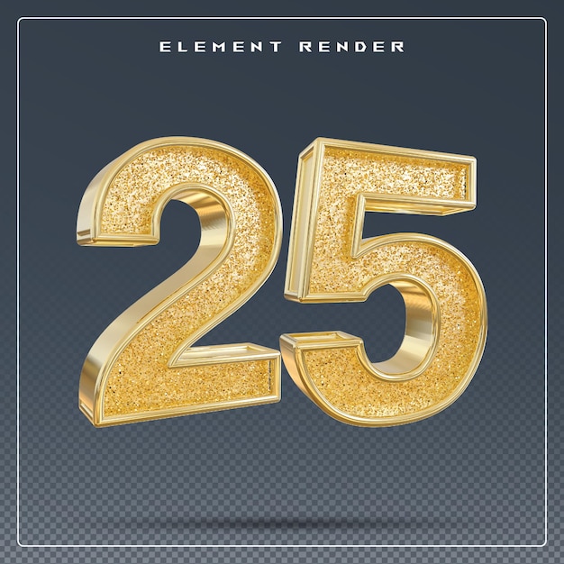 PSD 25 nummer gouden glitter 3d render