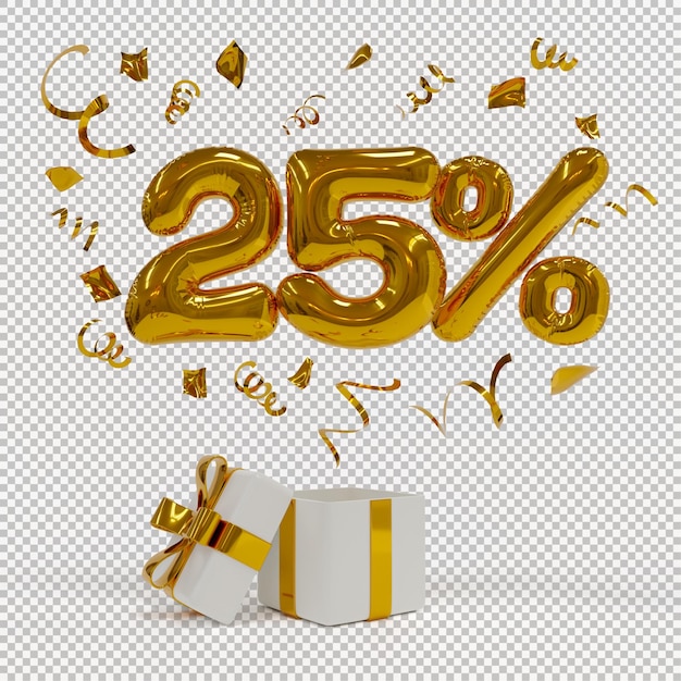 25 di sconto promozione vendita palloncini oro 3d con coriandoli e confezione regalo