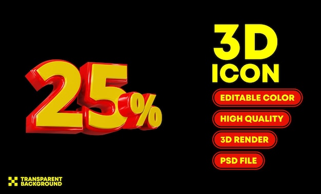 25 percent discount 3d rendering icon text editable color high quality