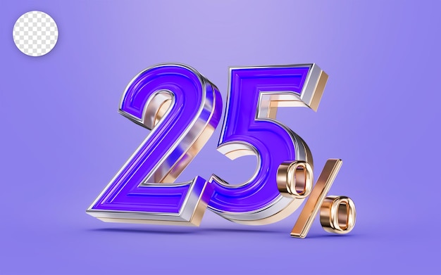 25 percent discount offer purple color number and background 3d render concept for big shopping