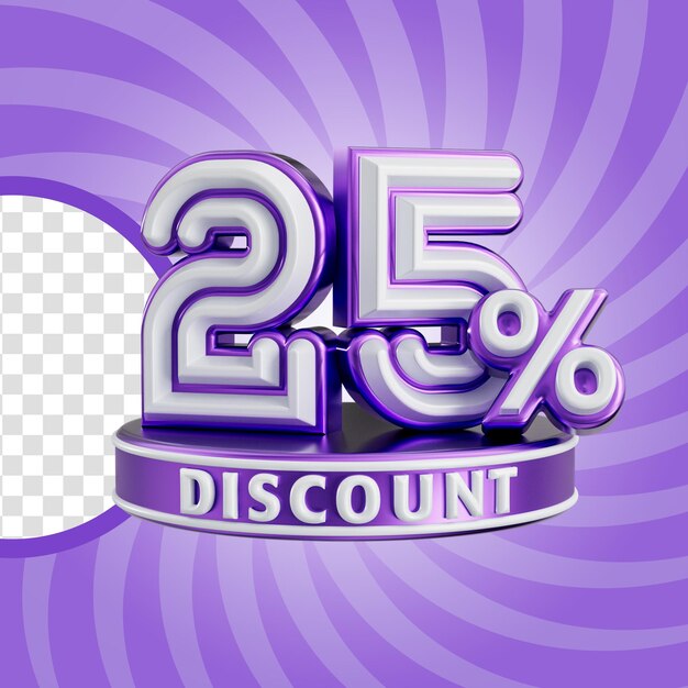 Sconto del 25 percento per il concetto di rendering 3d di numero realistico di banner di vendita in negozio online