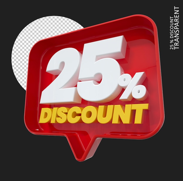 Sconto del 25 percento, grande vendita, sconto del 25 percento rendering 3d, prezzo del nastro rosso