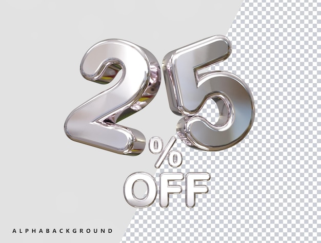 PSD 25 percent off discount sale 3d rendering text illustration