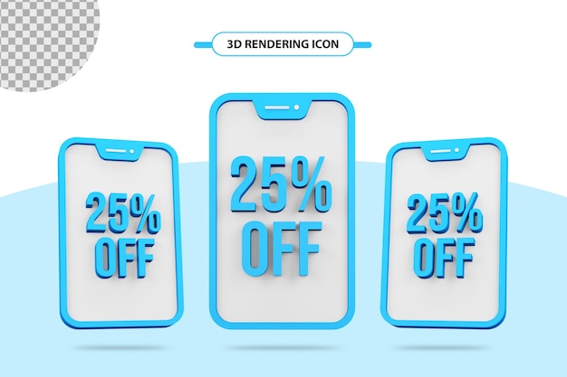 25% di sconto sull'icona del rendering 3d dell'offerta