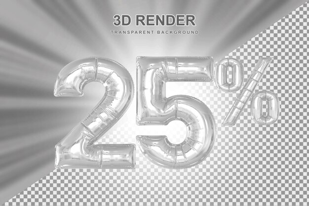 25 percent offer in 3d silver balloon rendering