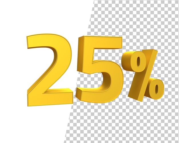 25% 금 판매 번호 3d 렌더링