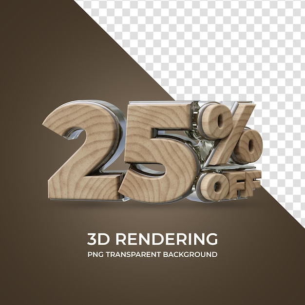 25 procent korting 3D-rendering geïsoleerde transparante achtergrond houtstijl