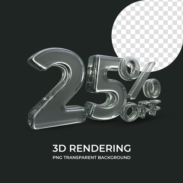 25 procent korting op 3D-rendering geïsoleerde transparante achtergrond