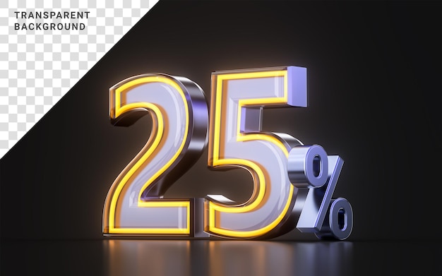 25 procent kortingsaanbieding icoon met metalen neon gloeiend licht op donkere achtergrond 3d illustratie