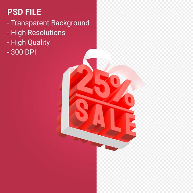 25 procent sale with bow and ribbon 3d design isolated