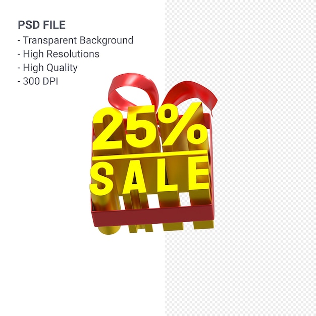 25% sale with bow and ribbon 3d design isolated