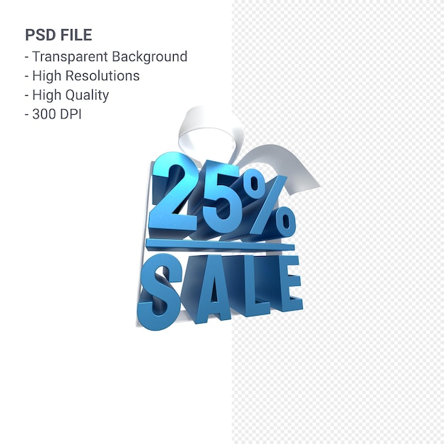 25% sale with bow and ribbon 3d design isolated