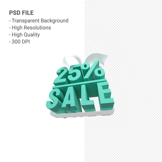 25% sale with bow and ribbon 3d design isolated