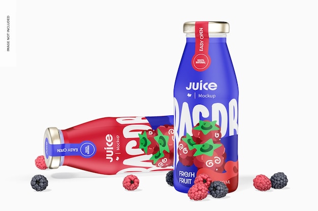 250 ml juice bottles mockup standing and dropped