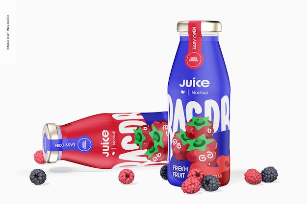 250 ml Juice Bottles Mockup Standing and Dropped