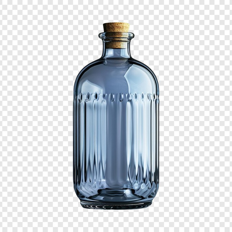 250ml Apothecary Blue Glass Bottle Mockup on transparent background