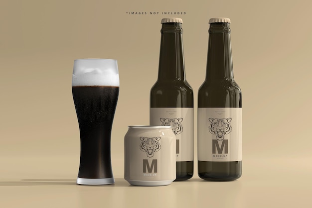 250ml stubby soda or beer can and bottle mockup