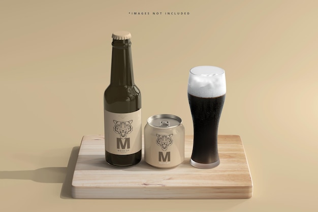 250ml stubby soda or beer can and bottle mockup