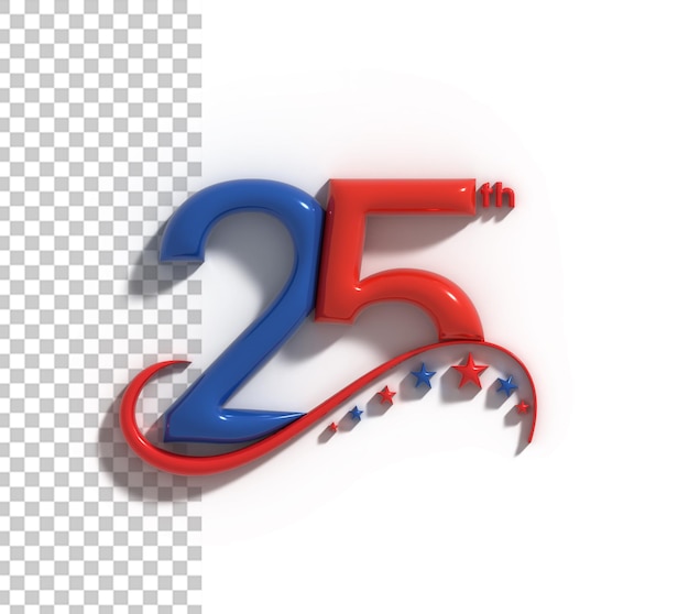 PSD 25e verjaardag lettering 3d line art transparant psd font design