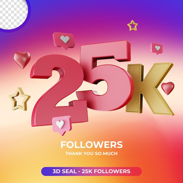 25k volgers met 3d instagram-pictogram