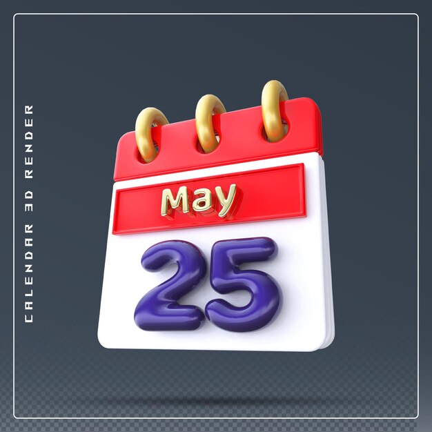 PSD 25th may calendar icon 3d render