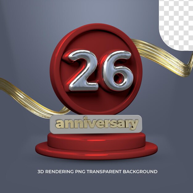 26 anniversary poster template 3d render transparent background