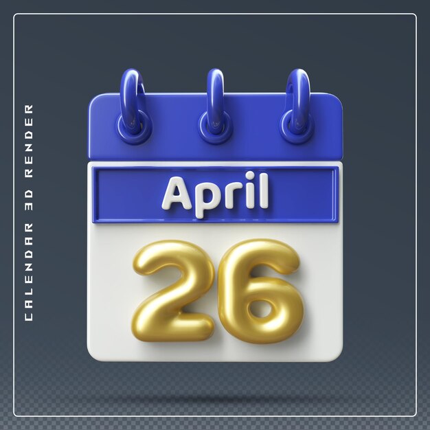 26 april kalender met checklistpictogram 3d render