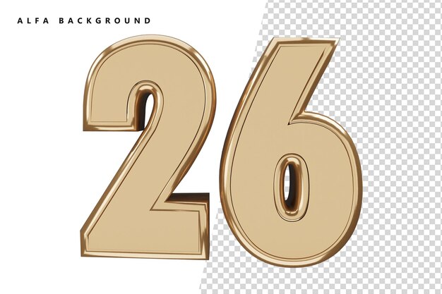 26 gold number with 3d rendering