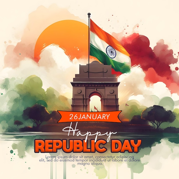 PSD 26 january india republic day social media post with indian flag concept