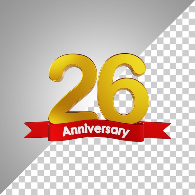 PSD 26 year happy anniversary number 3d rendering