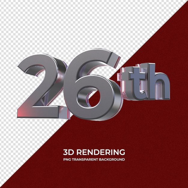 26th 3d rendering transparent background