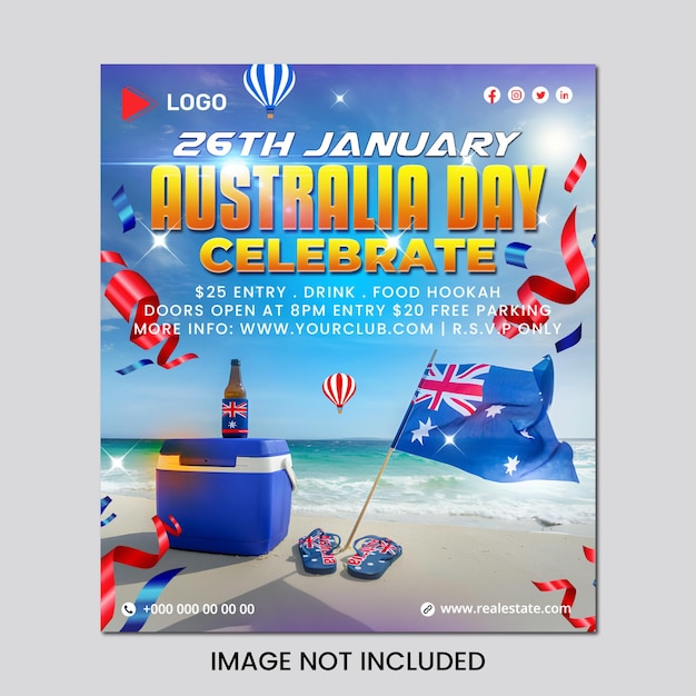 PSD modello di storia di instagram e facebook per la celebrazione dell'australia day del 26 gennaio