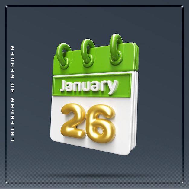 26th january calendar icon 3d render