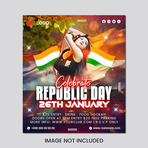 PSD 26th january republic day celebration square social media post and web banner design template