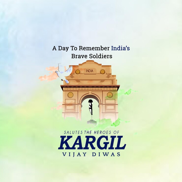 PSD 26th july kargil vijay diwas design concept with indian flag and army social media post