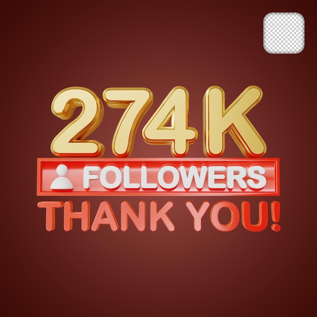 274K followers gold 3D illustration