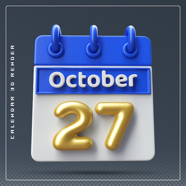 PSD 27th october calendar icon 3d render