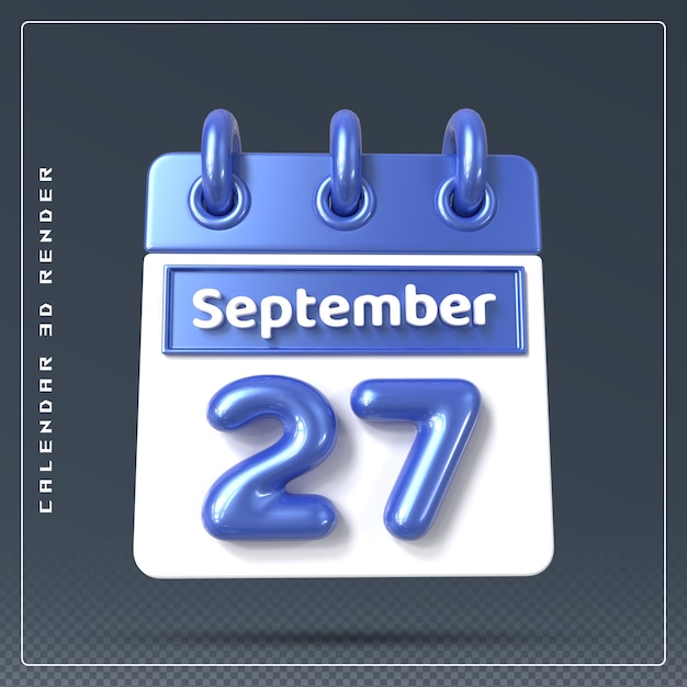 PSD 3d рендеринг календаря на 27 сентября