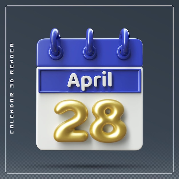 28 april kalender met checklistpictogram 3d render