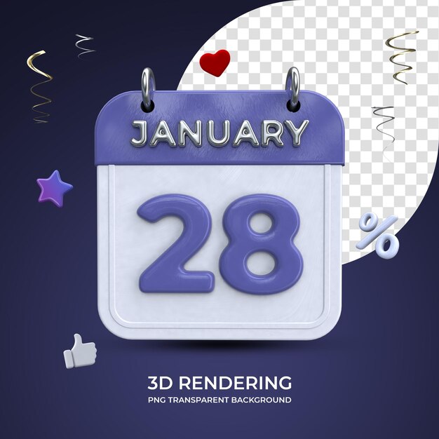 28 january calendar 3d rendering