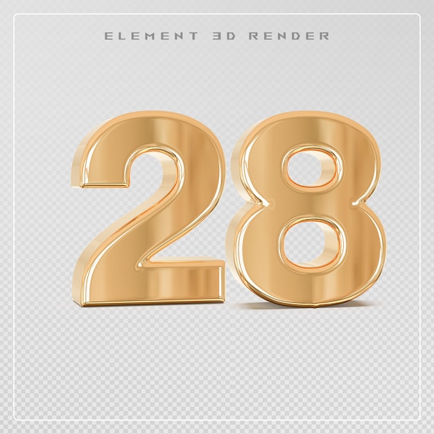 PSD 28 number golden 3d render